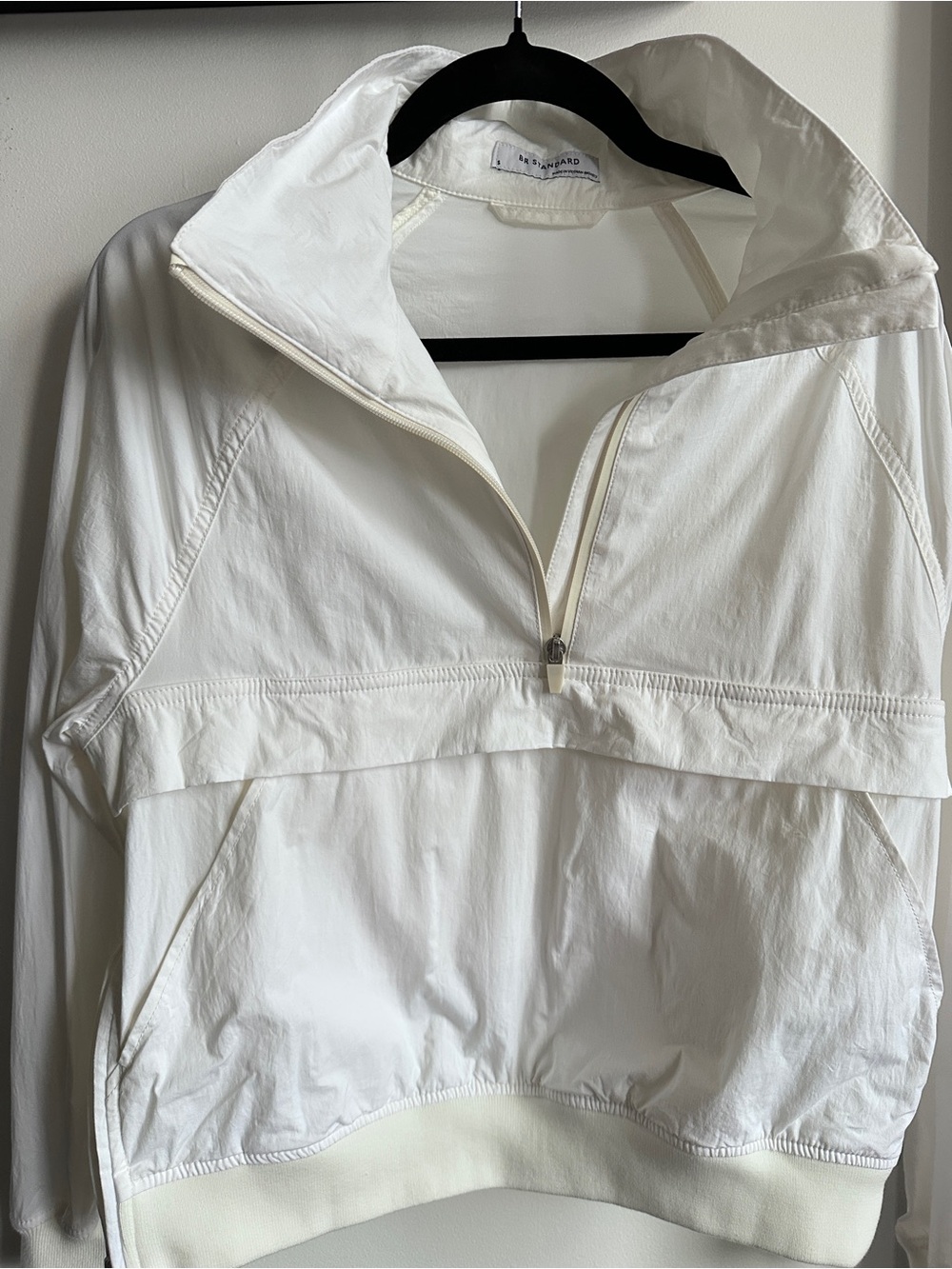 90s Minimalist White Popover Anorak Windbreaker Funnel Neck Jacket - Picture 10 of 10